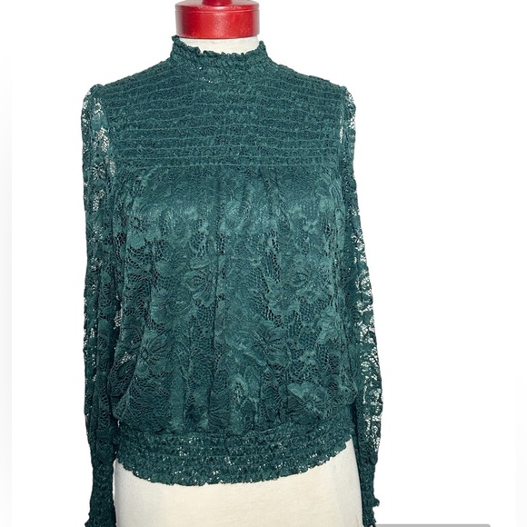 Cable & Gauge Tops Cable And Gauge Hunter Green Mock Neck Sheer